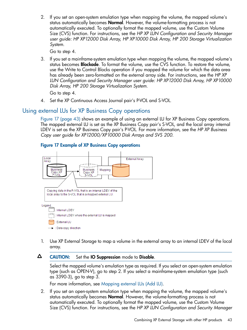 Using external lus for xp business copy operations, Using external lus for business copy xp operations, Using external lus for | Business copy xp operations | HP StorageWorks XP Remote Web Console Software User Manual | Page 43 / 169