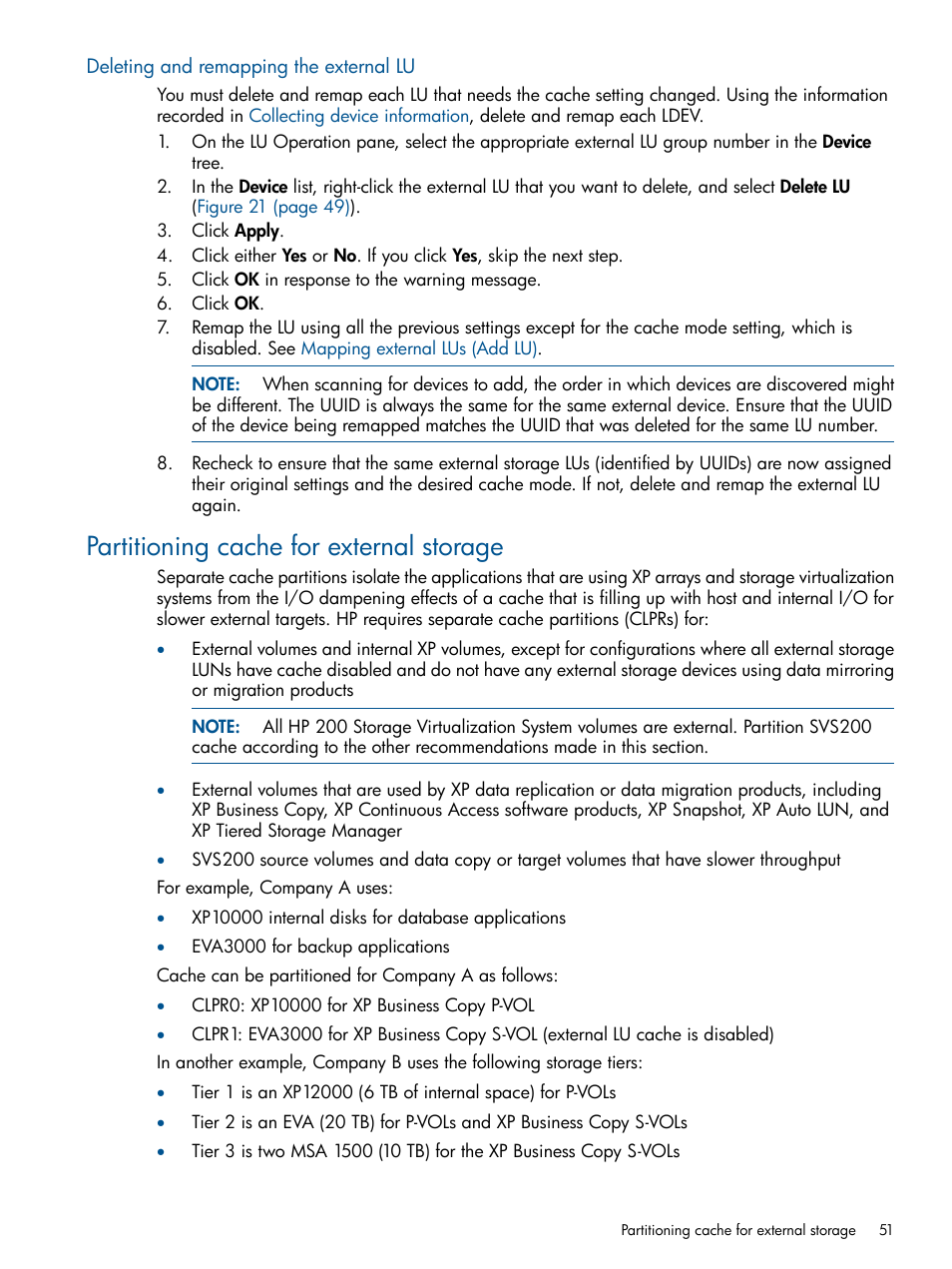 Deleting and remapping the external lu, Partitioning cache for external storage | HP StorageWorks XP Remote Web Console Software User Manual | Page 51 / 169