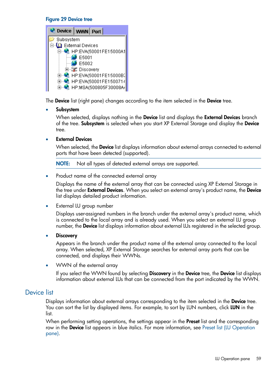 Device list | HP StorageWorks XP Remote Web Console Software User Manual | Page 59 / 169