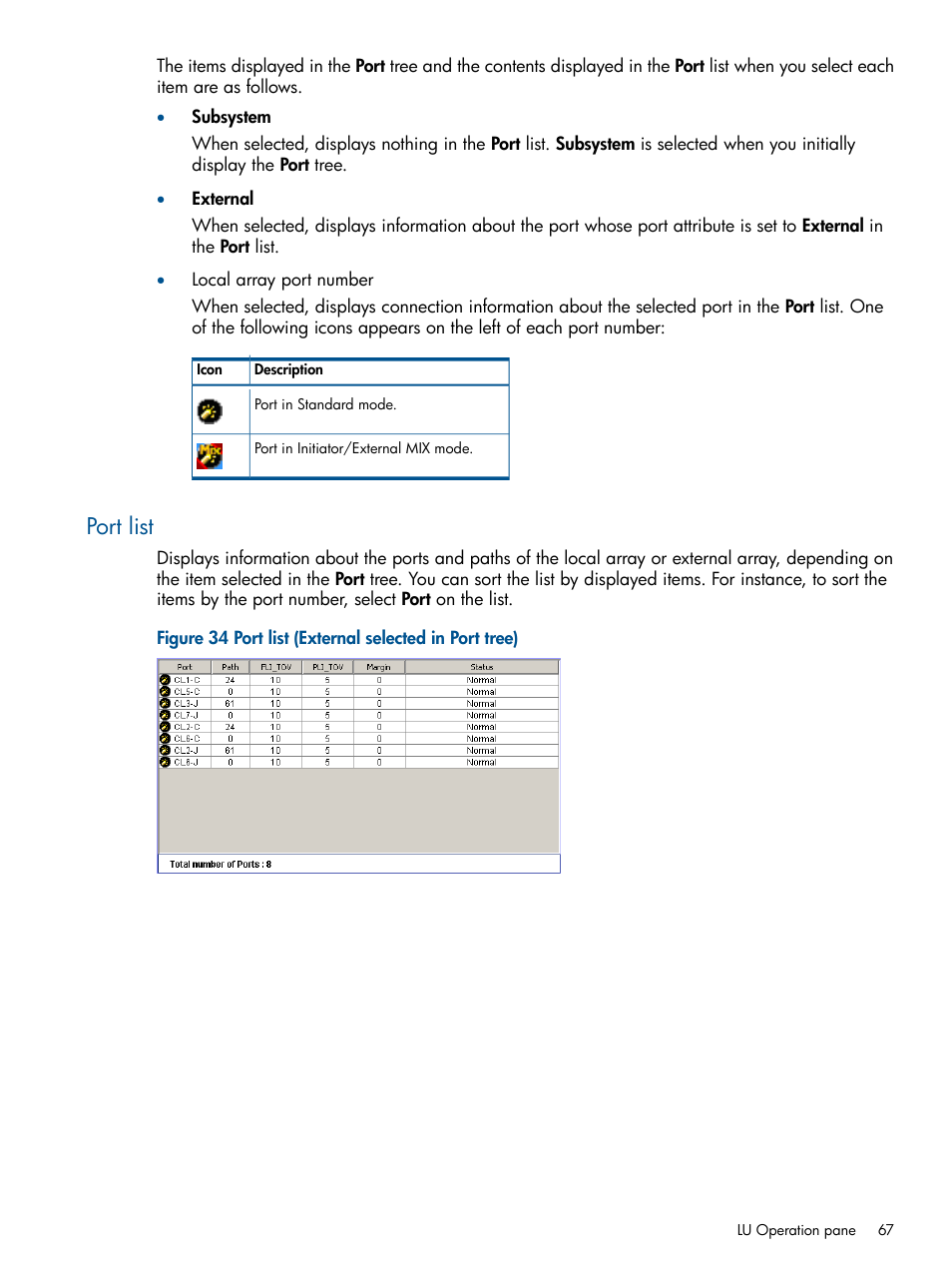 Port list | HP StorageWorks XP Remote Web Console Software User Manual | Page 67 / 169