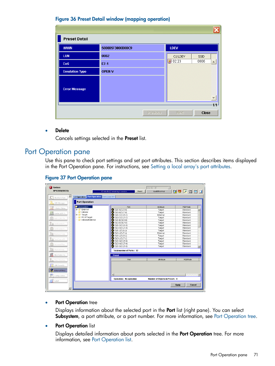 Port operation pane | HP StorageWorks XP Remote Web Console Software User Manual | Page 71 / 169