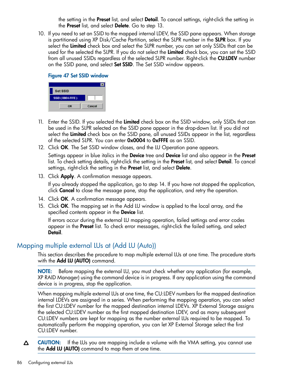 Mapping multiple external lus at (add lu (auto)) | HP StorageWorks XP Remote Web Console Software User Manual | Page 86 / 169