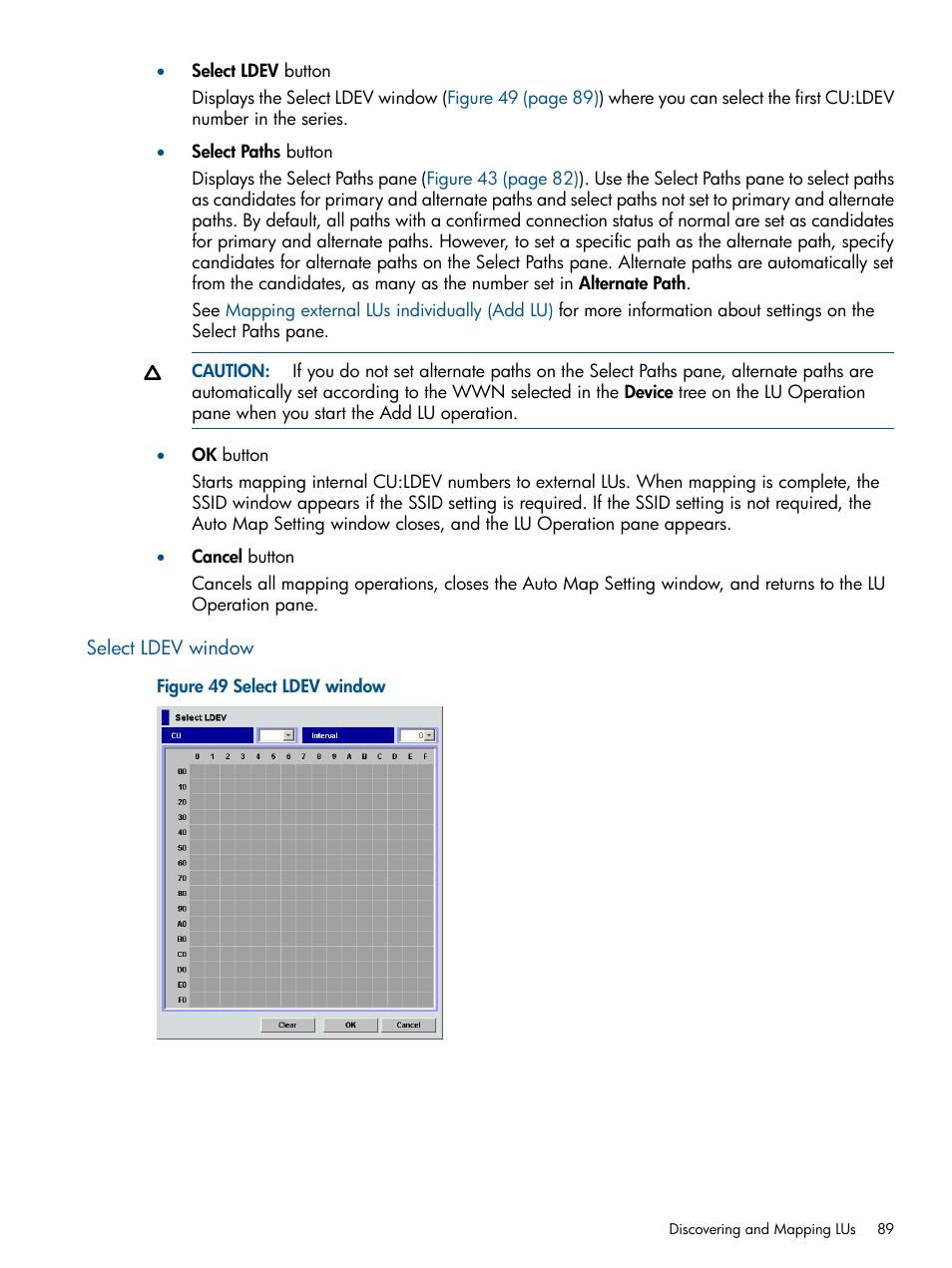 Select ldev window | HP StorageWorks XP Remote Web Console Software User Manual | Page 89 / 169