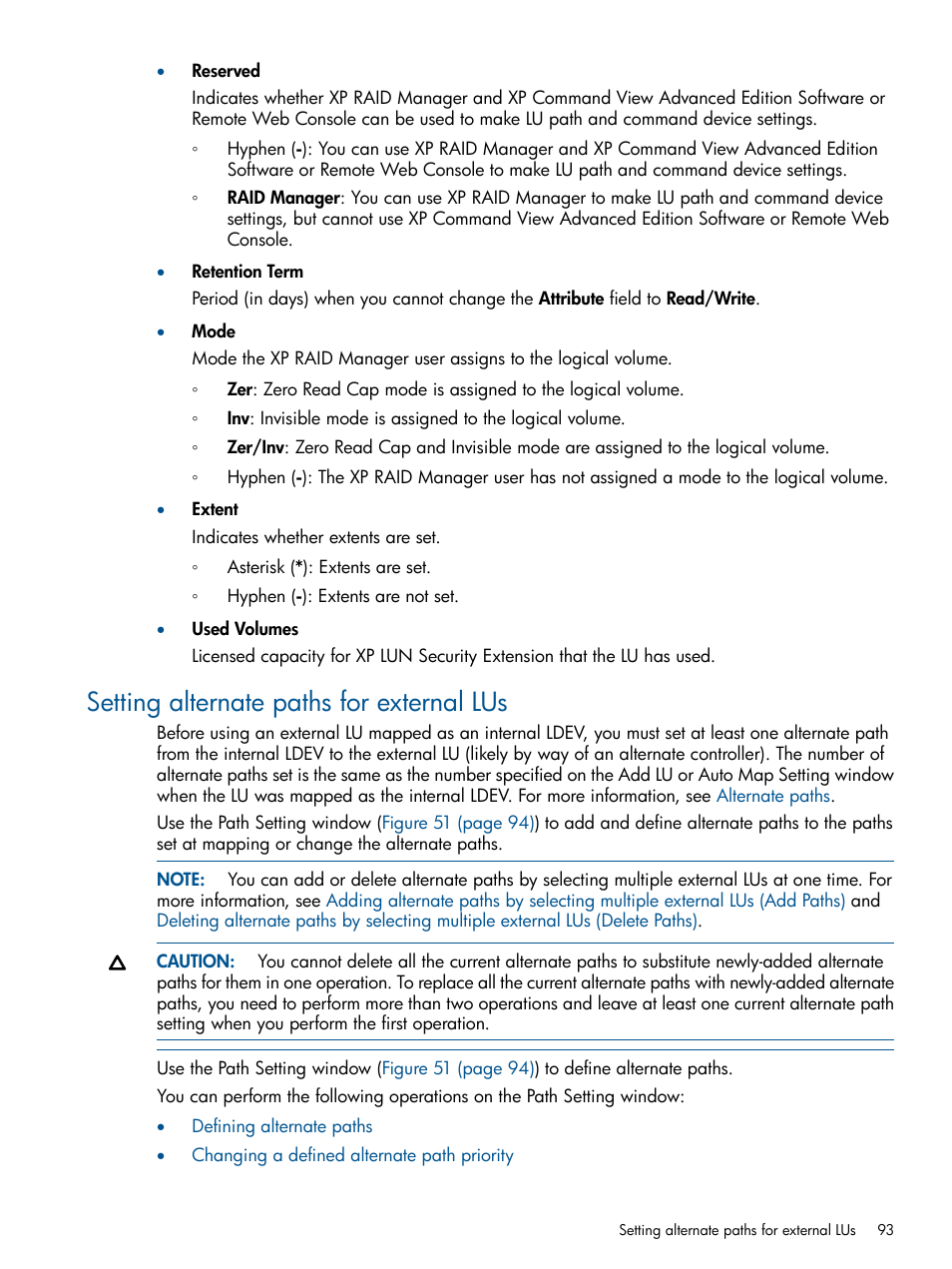 Setting alternate paths for external lus | HP StorageWorks XP Remote Web Console Software User Manual | Page 93 / 169