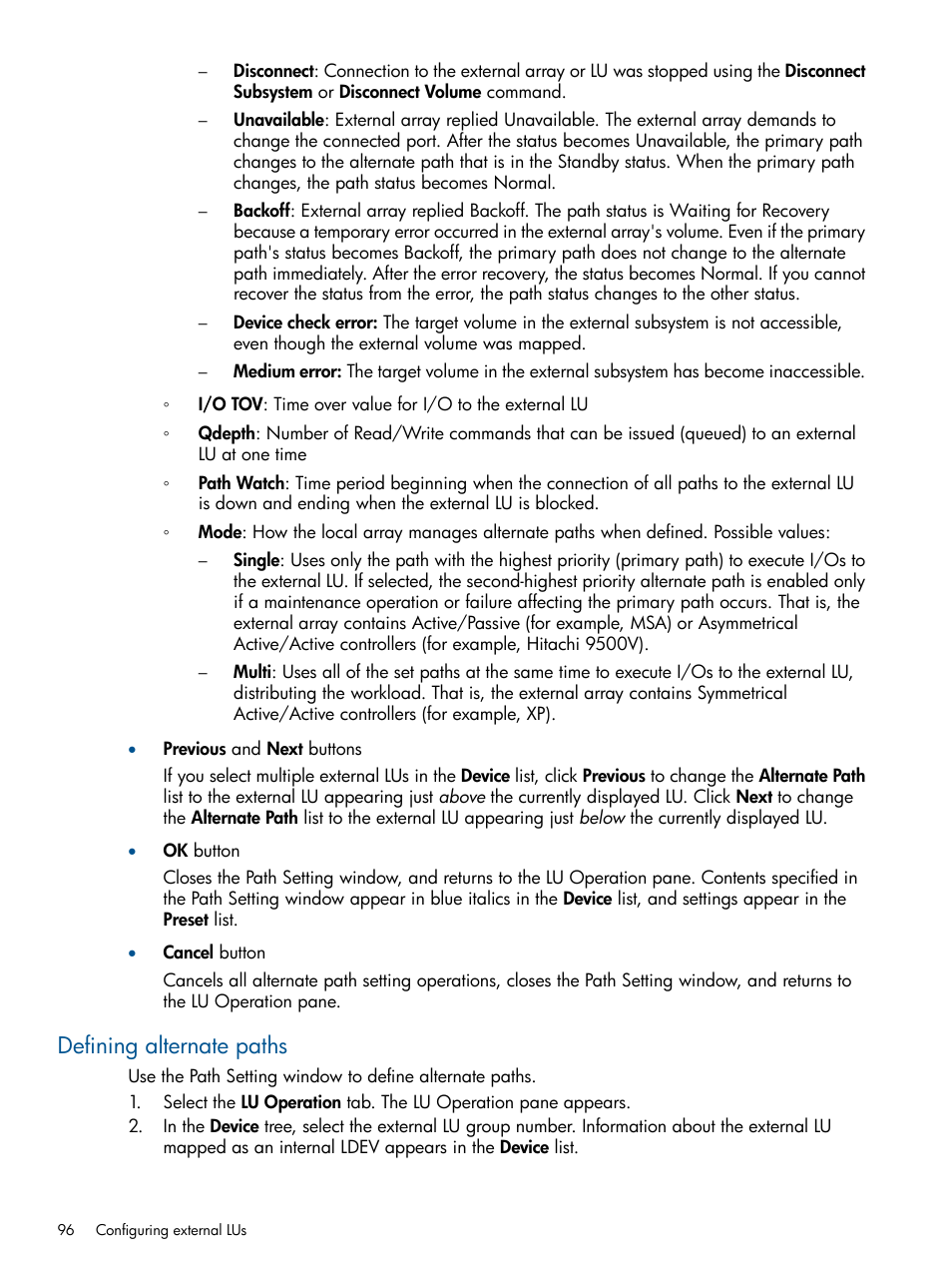 Defining alternate paths | HP StorageWorks XP Remote Web Console Software User Manual | Page 96 / 169