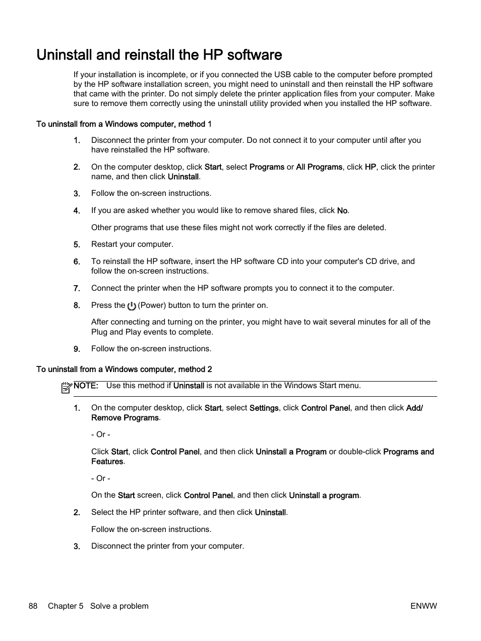 Uninstall and reinstall the hp software, See uninstall and reinstall the hp software | HP Officejet 7110 Wide Format ePrinter - H812a User Manual | Page 101 / 213