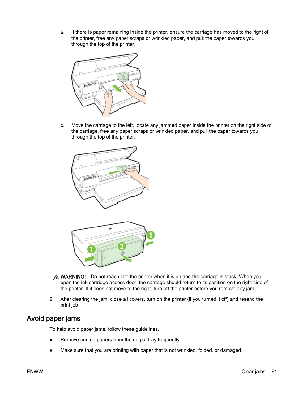 Avoid paper jams | HP Officejet 7110 Wide Format ePrinter - H812a User Manual | Page 104 / 213