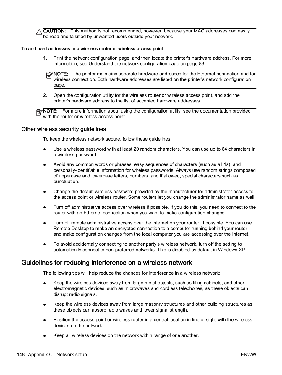 Other wireless security guidelines | HP Officejet 7110 Wide Format ePrinter - H812a User Manual | Page 161 / 213