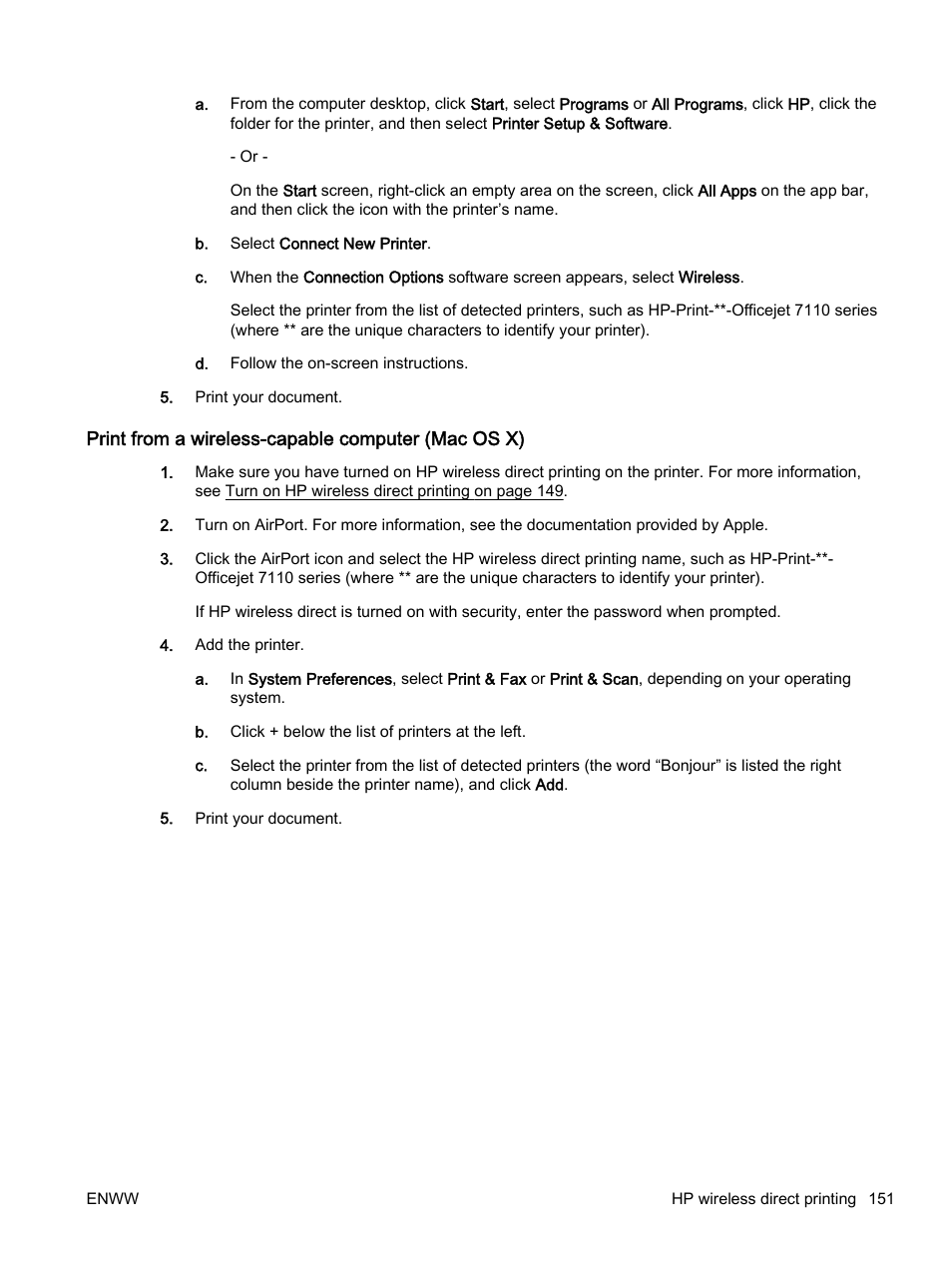 Print from a wireless-capable computer (mac os x) | HP Officejet 7110 Wide Format ePrinter - H812a User Manual | Page 164 / 213