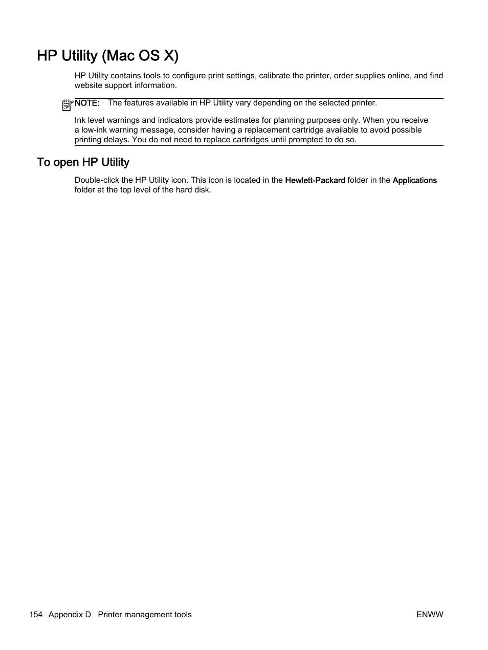 Hp utility (mac os x), To open hp utility | HP Officejet 7110 Wide Format ePrinter - H812a User Manual | Page 167 / 213