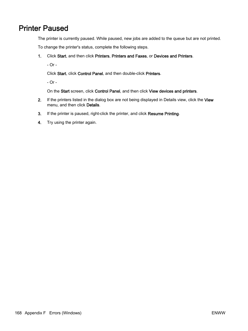 Printer paused | HP Officejet 7110 Wide Format ePrinter - H812a User Manual | Page 181 / 213