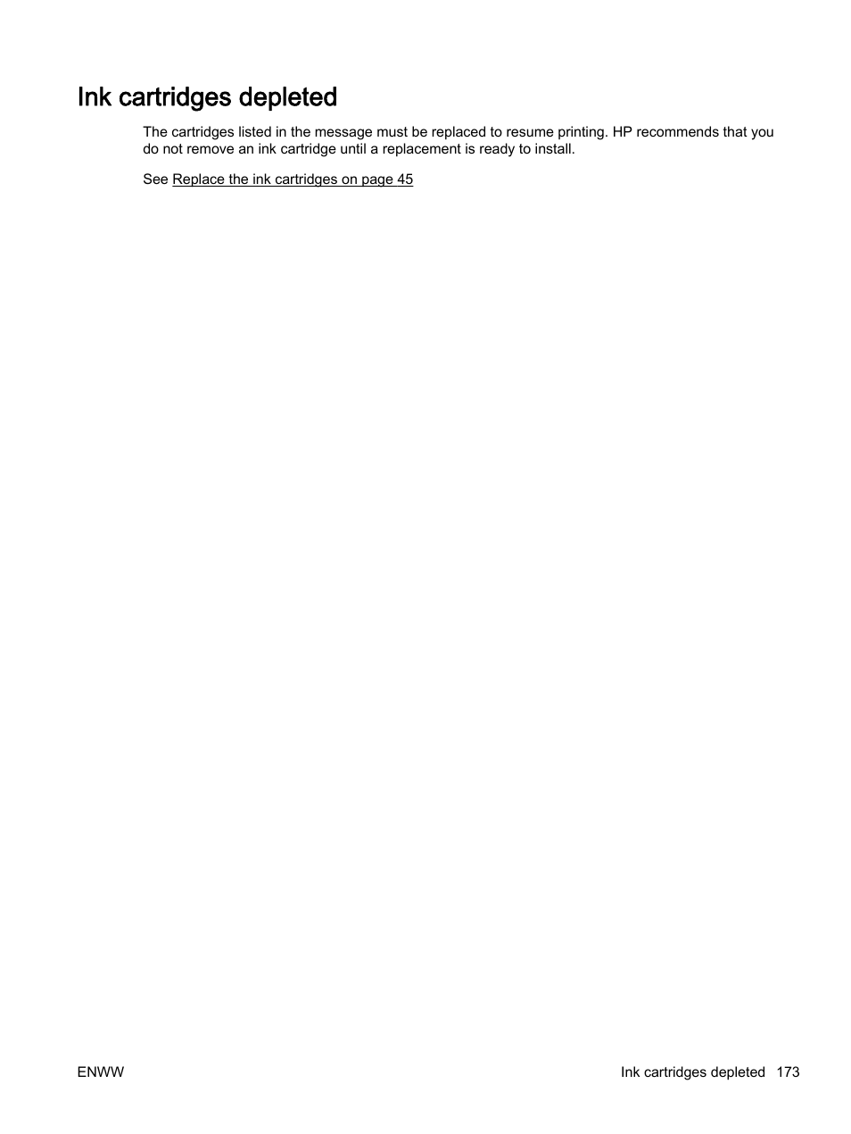 Ink cartridges depleted | HP Officejet 7110 Wide Format ePrinter - H812a User Manual | Page 186 / 213