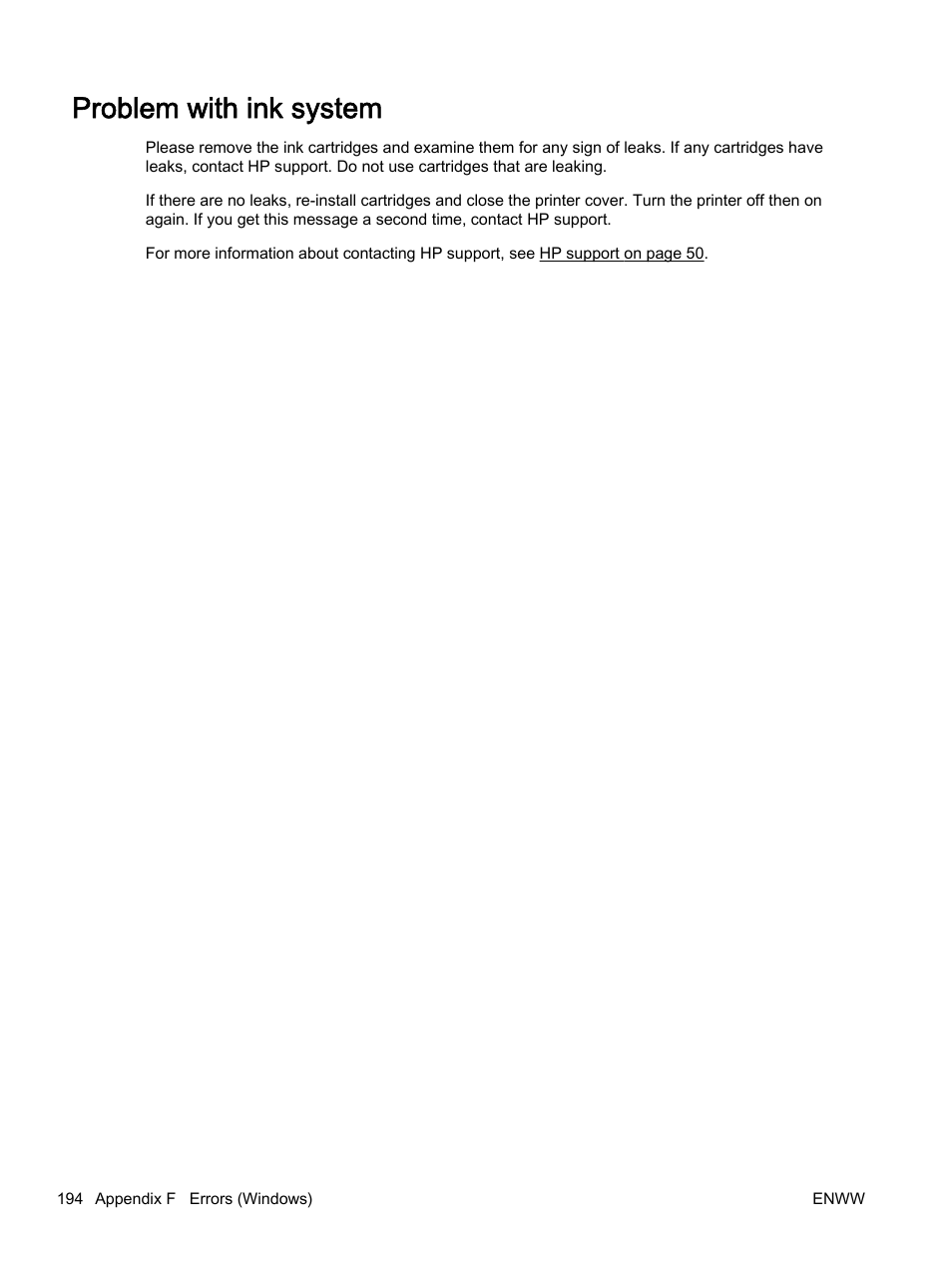 Problem with ink system | HP Officejet 7110 Wide Format ePrinter - H812a User Manual | Page 207 / 213