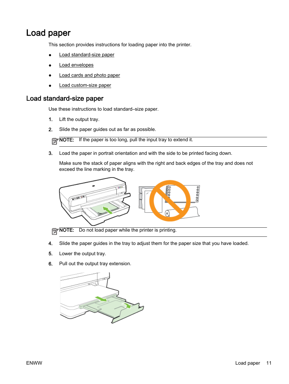 Load paper, Load standard-size paper | HP Officejet 7110 Wide Format ePrinter - H812a User Manual | Page 24 / 213