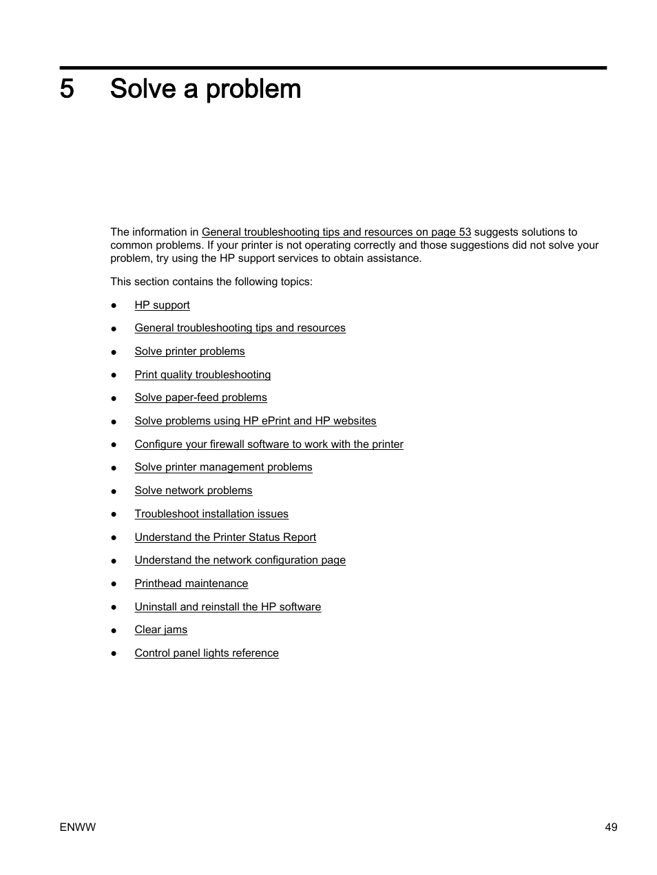 Solve a problem, 5 solve a problem, 5solve a problem | HP Officejet 7110 Wide Format ePrinter - H812a User Manual | Page 62 / 213