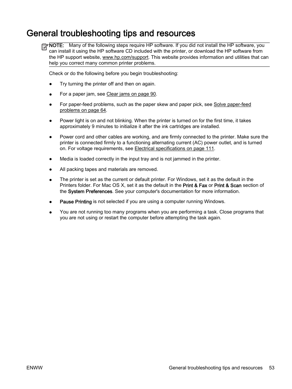 General troubleshooting tips and resources | HP Officejet 7110 Wide Format ePrinter - H812a User Manual | Page 66 / 213