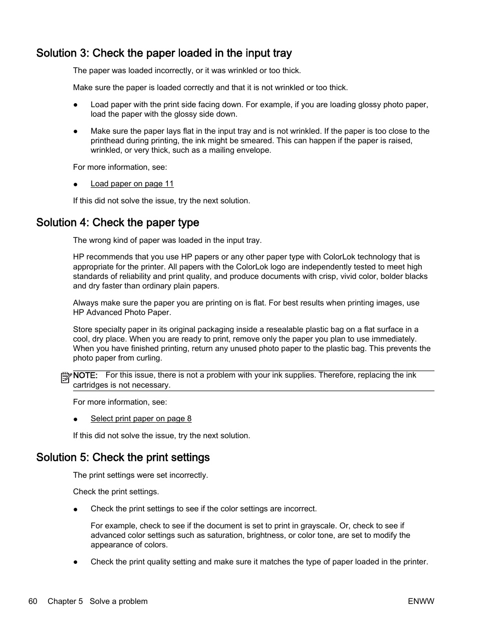 Solution 4: check the paper type, Solution 5: check the print settings | HP Officejet 7110 Wide Format ePrinter - H812a User Manual | Page 73 / 213