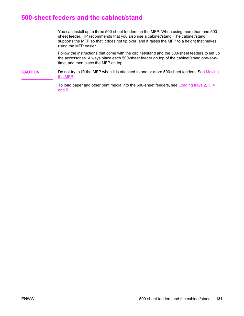 Sheet feeders and the cabinet/stand | HP LaserJet 4345 Multifunction Printer series User Manual | Page 145 / 324