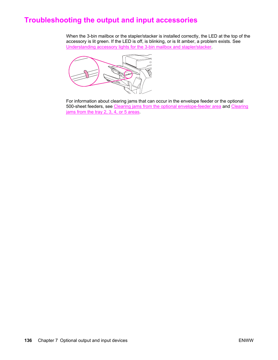 Troubleshooting the output and input accessories | HP LaserJet 4345 Multifunction Printer series User Manual | Page 150 / 324