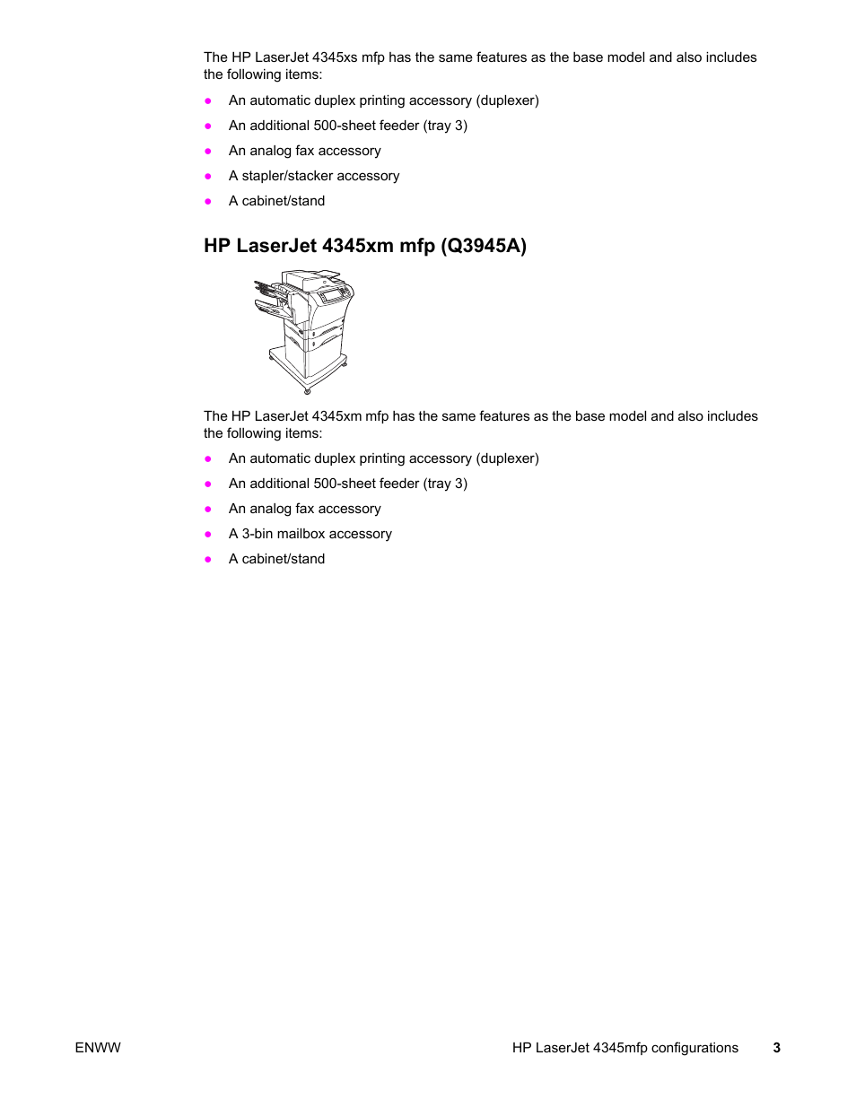 Hp laserjet 4345xm mfp (q3945a) | HP LaserJet 4345 Multifunction Printer series User Manual | Page 17 / 324