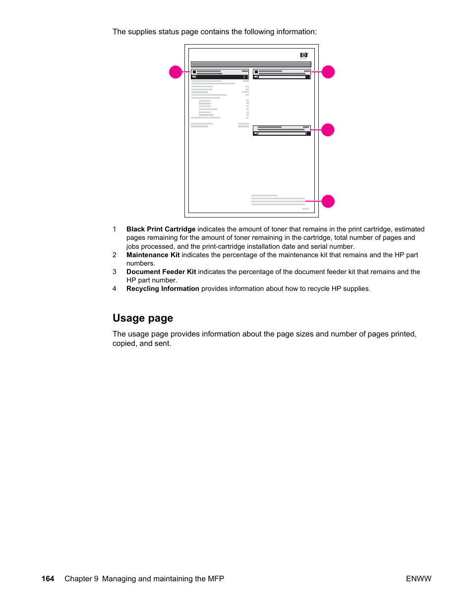 Usage page | HP LaserJet 4345 Multifunction Printer series User Manual | Page 178 / 324