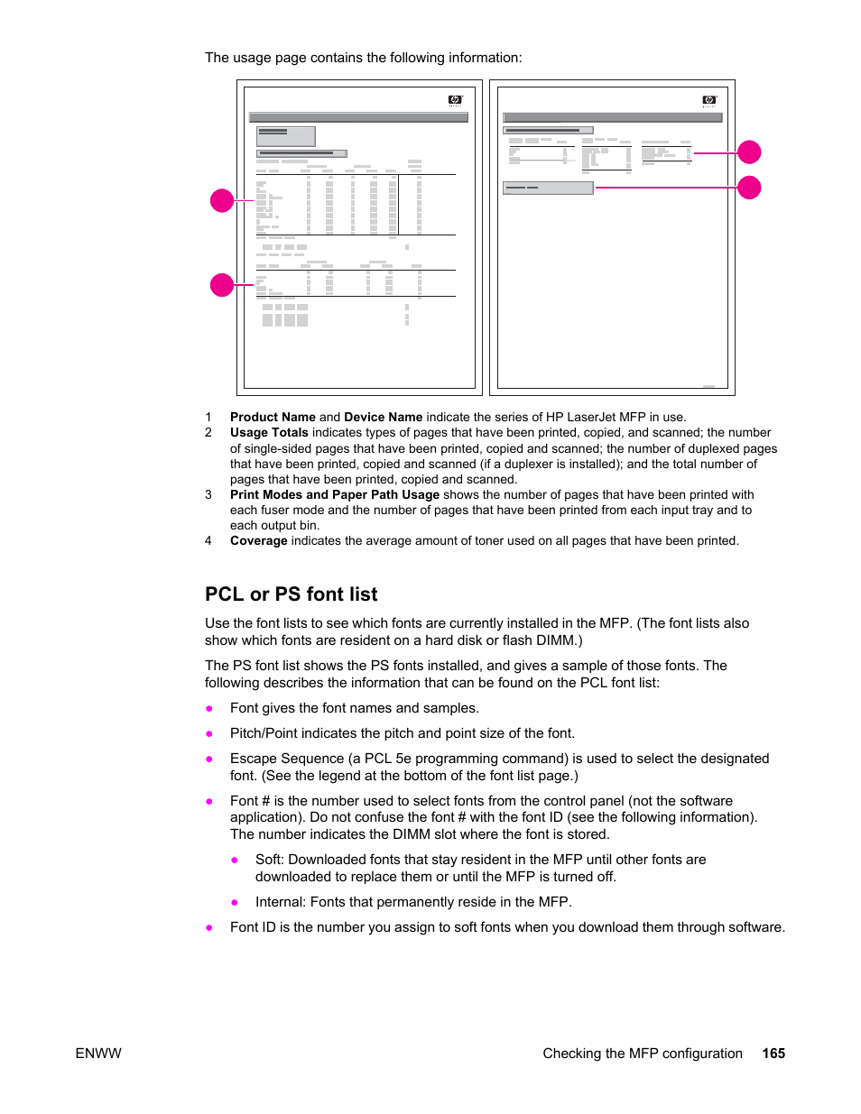 Pcl or ps font list | HP LaserJet 4345 Multifunction Printer series User Manual | Page 179 / 324