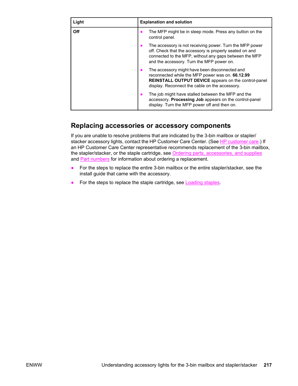 Replacing accessories or accessory components | HP LaserJet 4345 Multifunction Printer series User Manual | Page 231 / 324