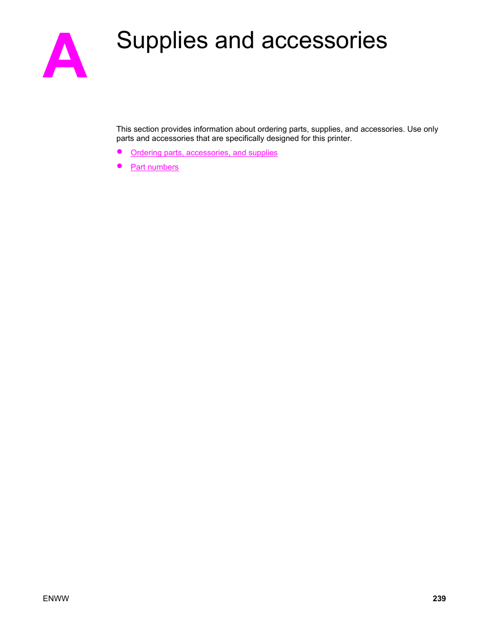 Supplies and accessories, Appendix a supplies and accessories | HP LaserJet 4345 Multifunction Printer series User Manual | Page 253 / 324