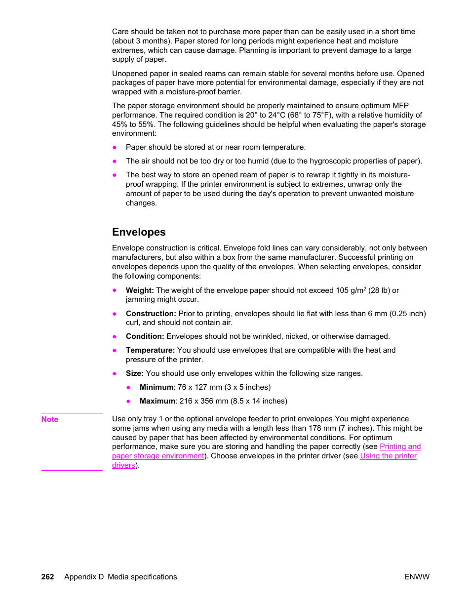 Envelopes, Use in the mfp. see | HP LaserJet 4345 Multifunction Printer series User Manual | Page 276 / 324