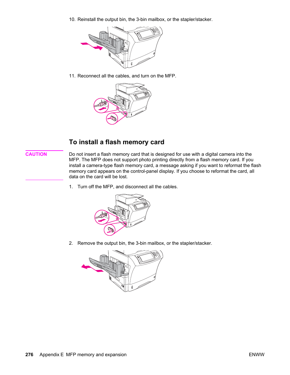 To install a flash memory card | HP LaserJet 4345 Multifunction Printer series User Manual | Page 290 / 324