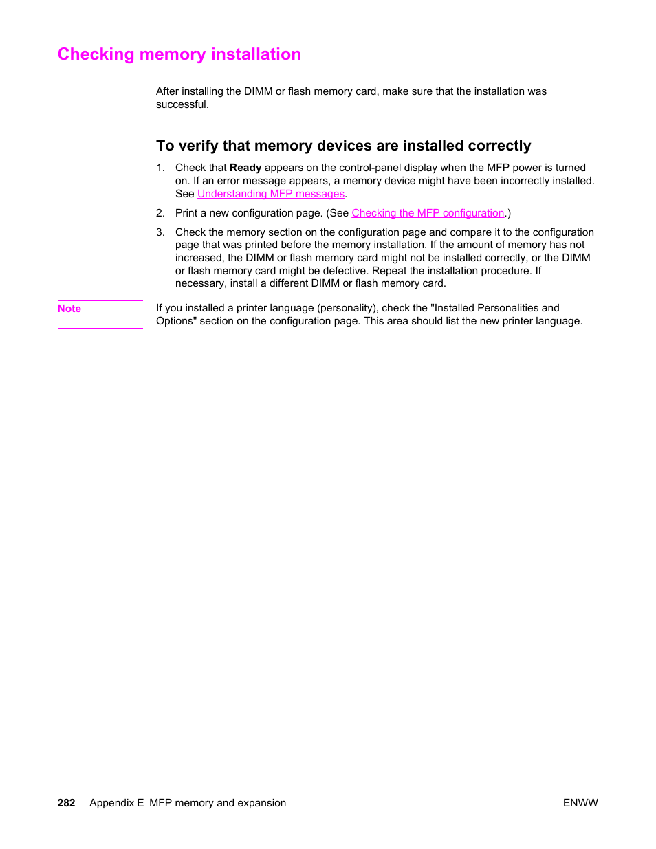 Checking memory installation | HP LaserJet 4345 Multifunction Printer series User Manual | Page 296 / 324
