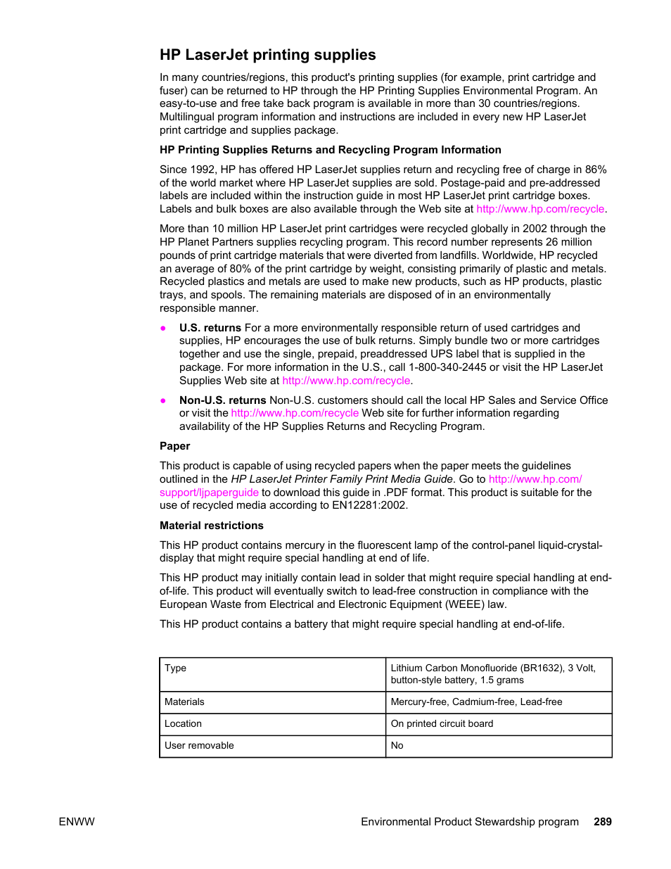 Hp laserjet printing supplies | HP LaserJet 4345 Multifunction Printer series User Manual | Page 303 / 324