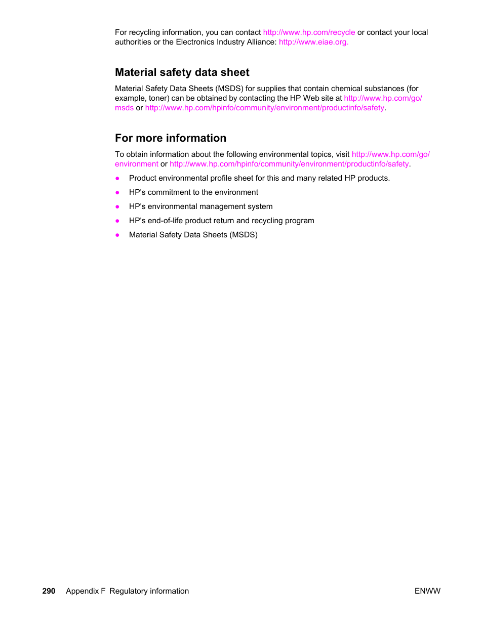 Material safety data sheet, For more information, Material safety data sheet for more information | HP LaserJet 4345 Multifunction Printer series User Manual | Page 304 / 324