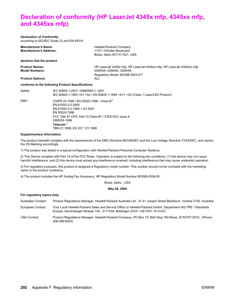 HP LaserJet 4345 Multifunction Printer series User Manual | Page 306 / 324