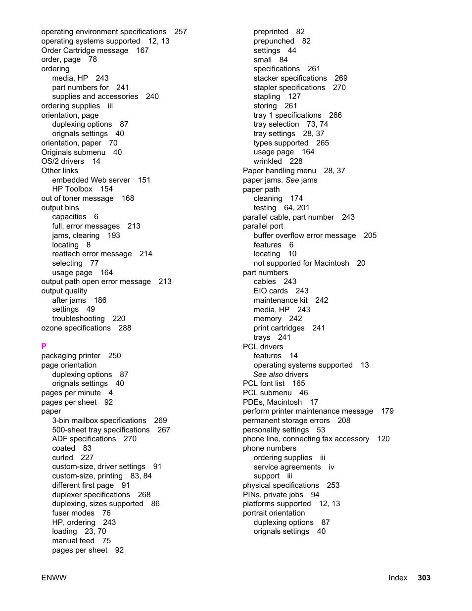 HP LaserJet 4345 Multifunction Printer series User Manual | Page 317 / 324