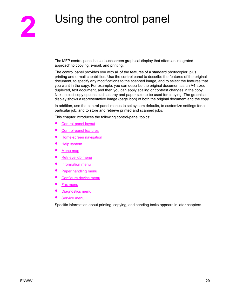 Using the control panel, 2 using the control panel | HP LaserJet 4345 Multifunction Printer series User Manual | Page 43 / 324