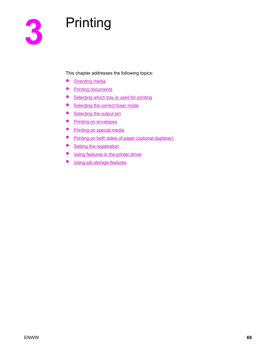 Printing, 3 printing | HP LaserJet 4345 Multifunction Printer series User Manual | Page 83 / 324