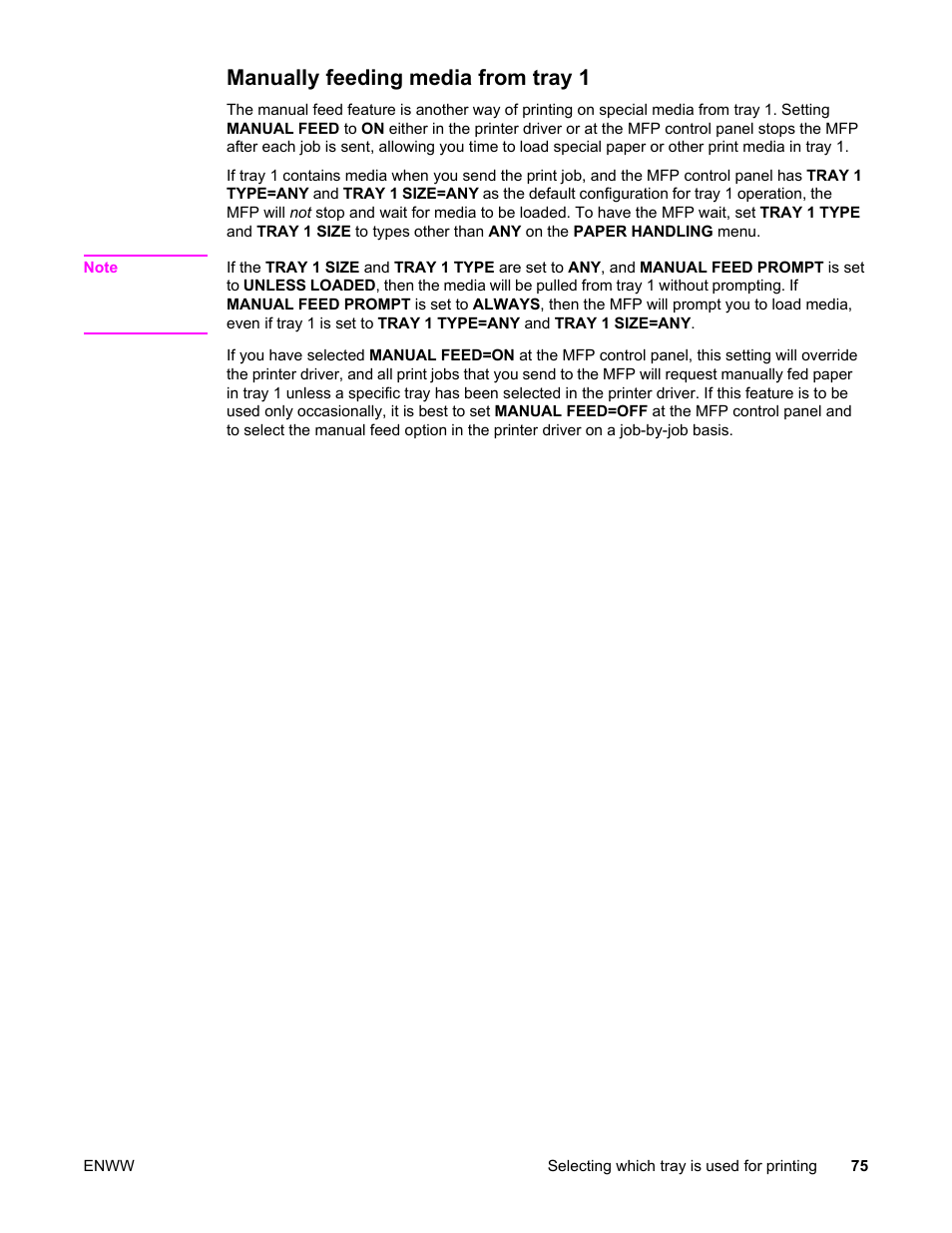 Manually feeding media from tray 1 | HP LaserJet 4345 Multifunction Printer series User Manual | Page 89 / 324