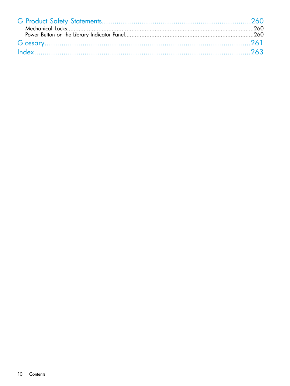 G product safety statements, Glossary index | HP StoreEver ESL G3 Tape Libraries User Manual | Page 10 / 267