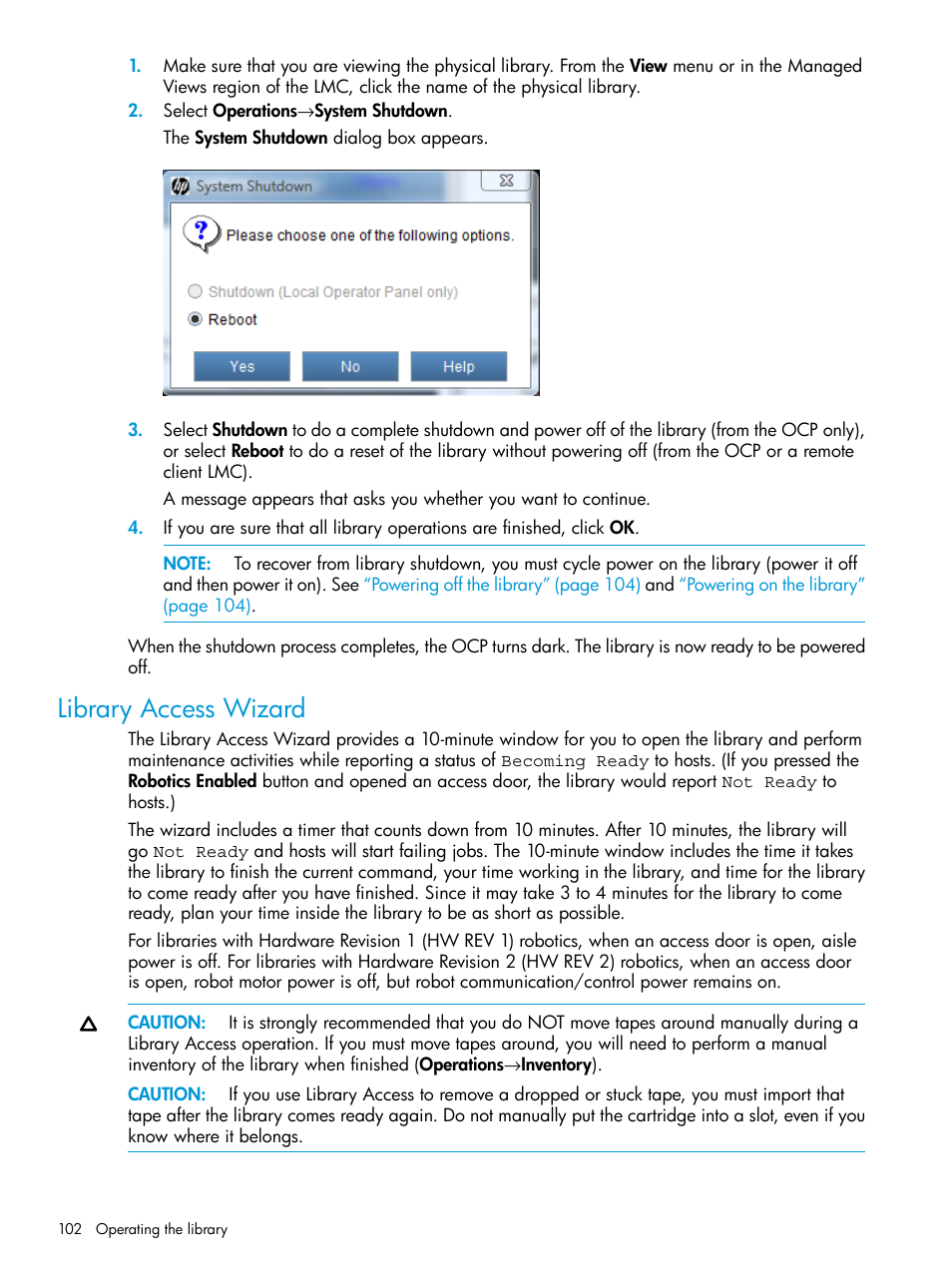 Library access wizard | HP StoreEver ESL G3 Tape Libraries User Manual | Page 102 / 267