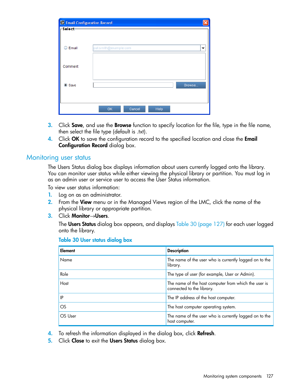 Monitoring user status | HP StoreEver ESL G3 Tape Libraries User Manual | Page 127 / 267