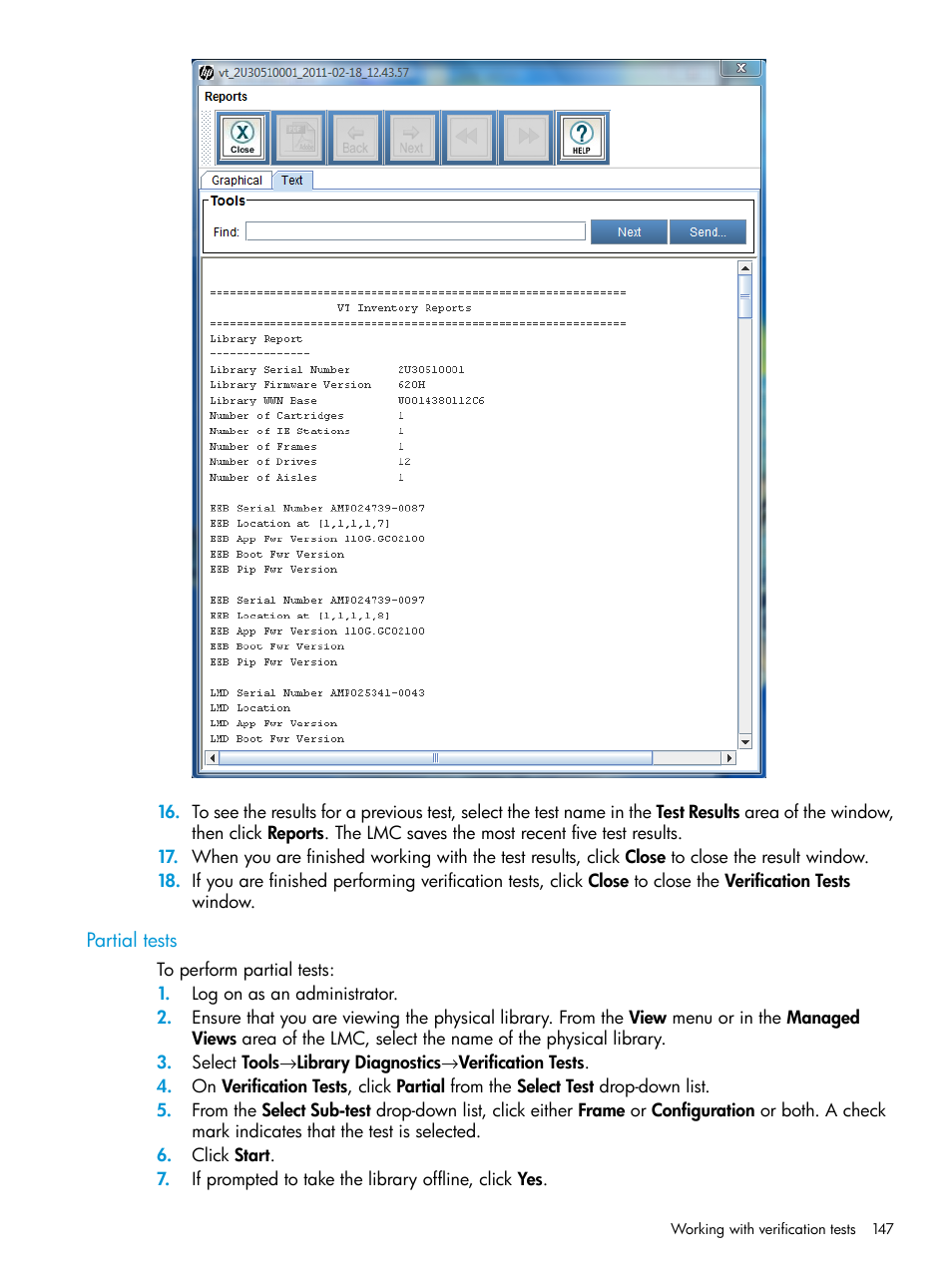 Partial tests | HP StoreEver ESL G3 Tape Libraries User Manual | Page 147 / 267