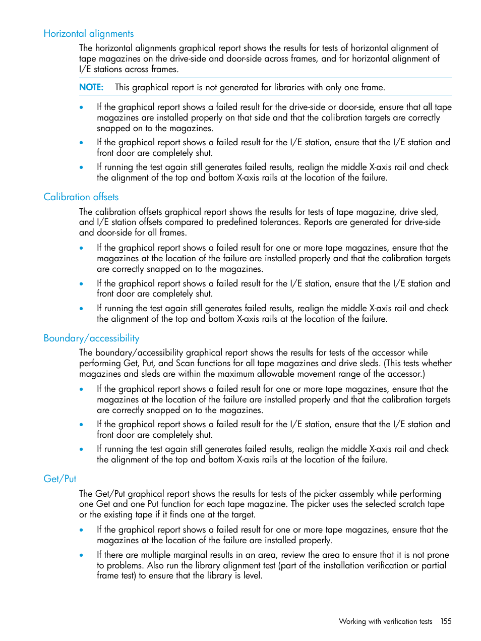 Horizontal alignments, Calibration offsets, Boundary/accessibility | Get/put | HP StoreEver ESL G3 Tape Libraries User Manual | Page 155 / 267