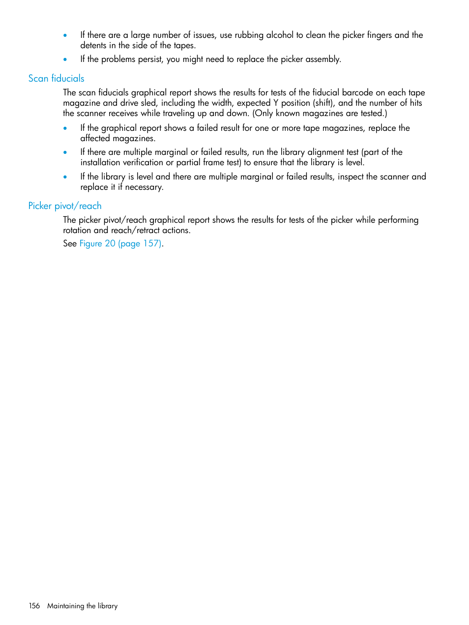 Scan fiducials, Picker pivot/reach, Scan fiducials picker pivot/reach | HP StoreEver ESL G3 Tape Libraries User Manual | Page 156 / 267