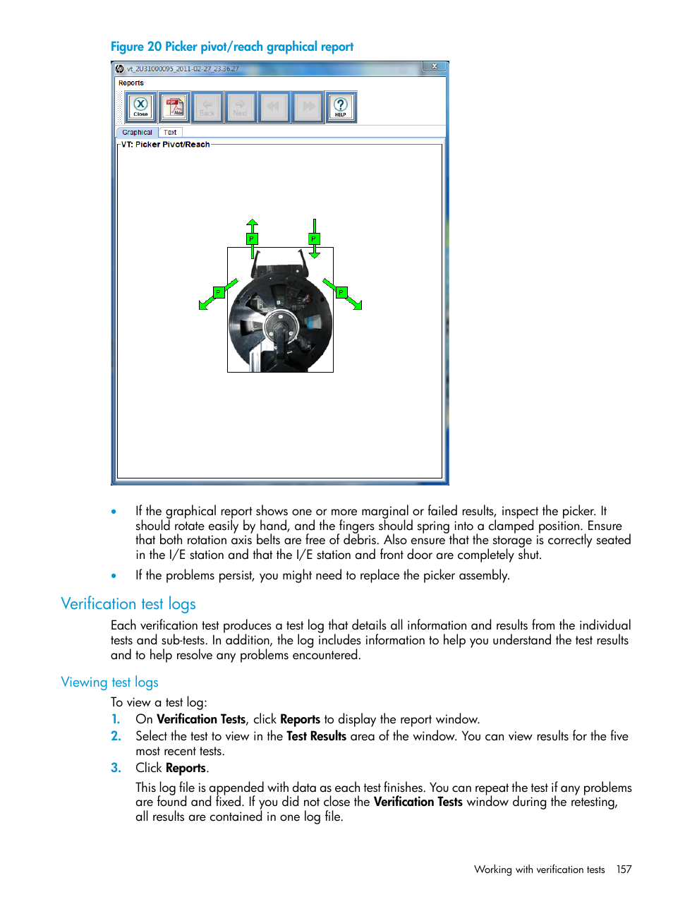 Verification test logs, Viewing test logs | HP StoreEver ESL G3 Tape Libraries User Manual | Page 157 / 267