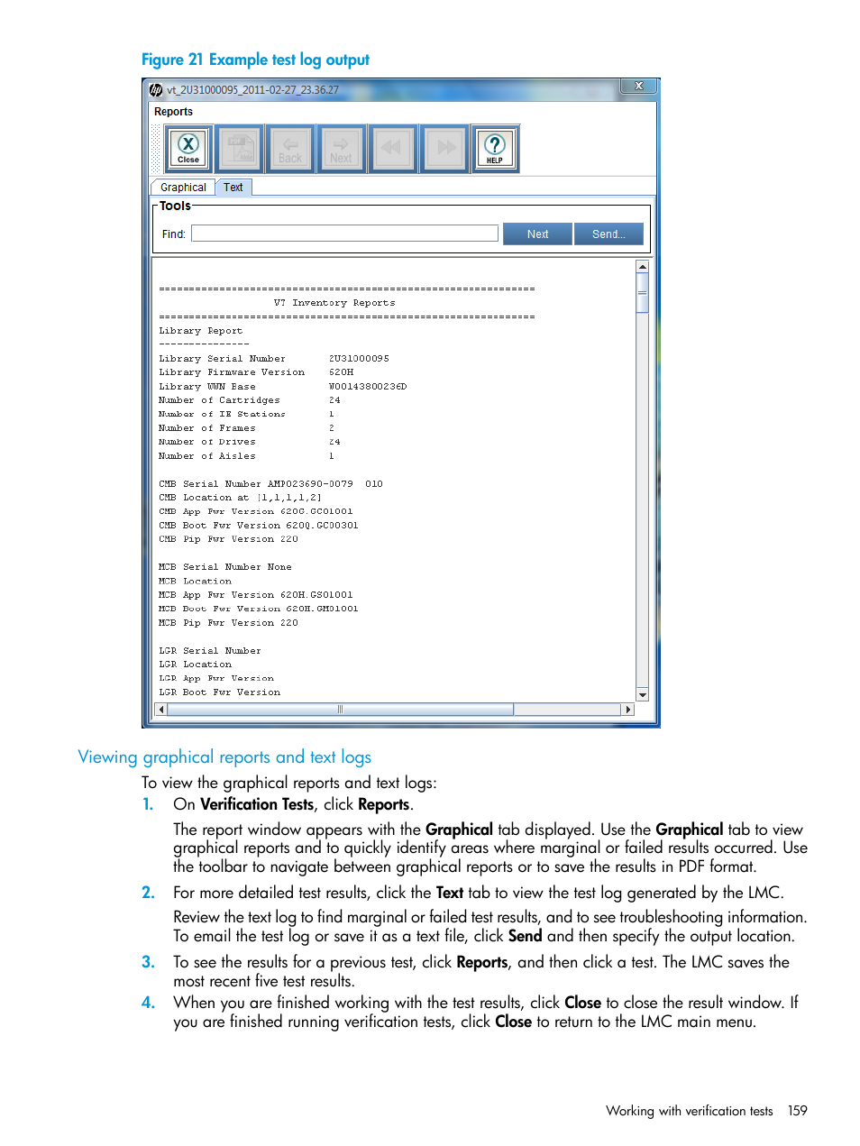 Viewing graphical reports and text logs | HP StoreEver ESL G3 Tape Libraries User Manual | Page 159 / 267