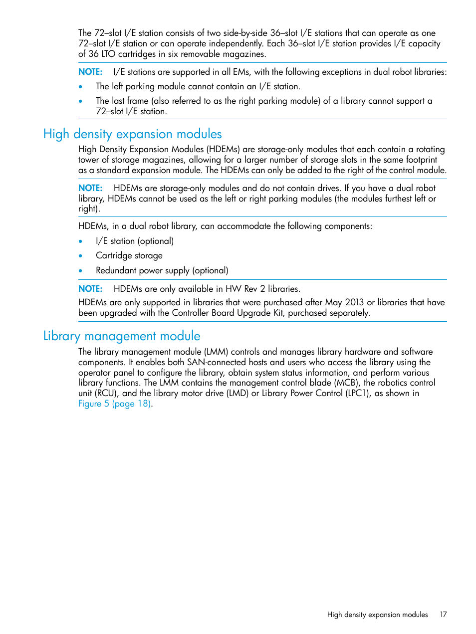 High density expansion modules, Library management module | HP StoreEver ESL G3 Tape Libraries User Manual | Page 17 / 267