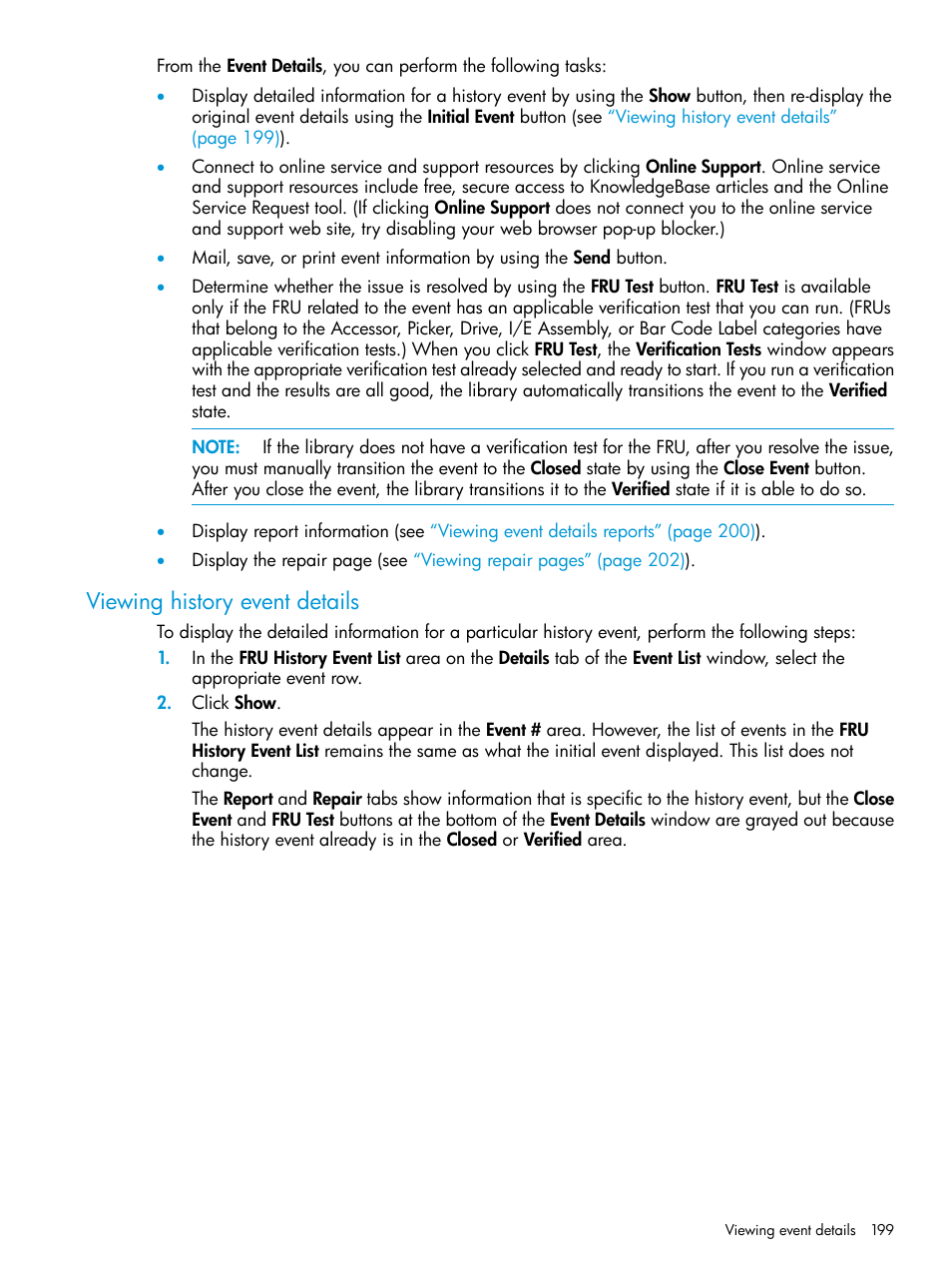 Viewing history event details | HP StoreEver ESL G3 Tape Libraries User Manual | Page 199 / 267