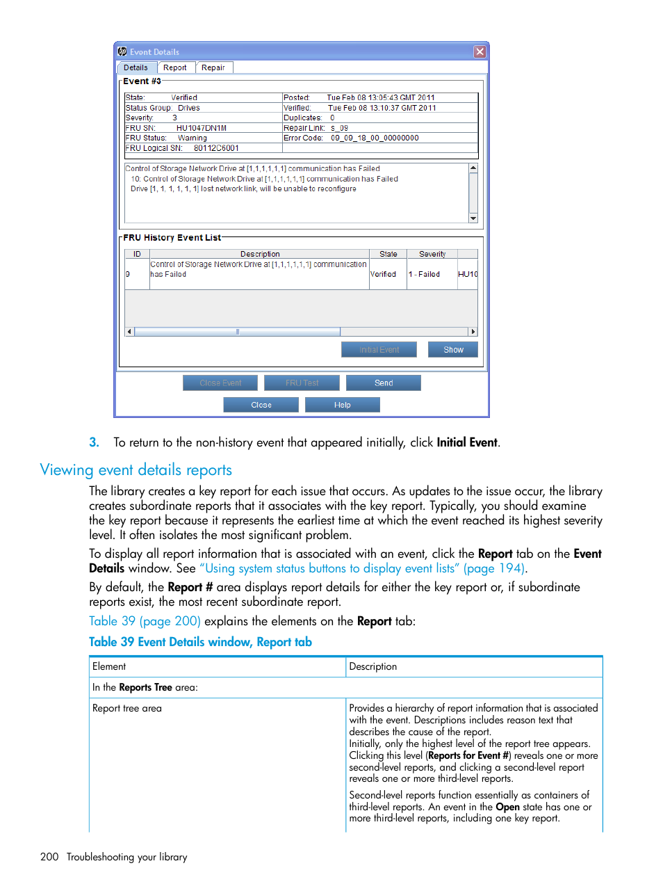 Viewing event details reports | HP StoreEver ESL G3 Tape Libraries User Manual | Page 200 / 267