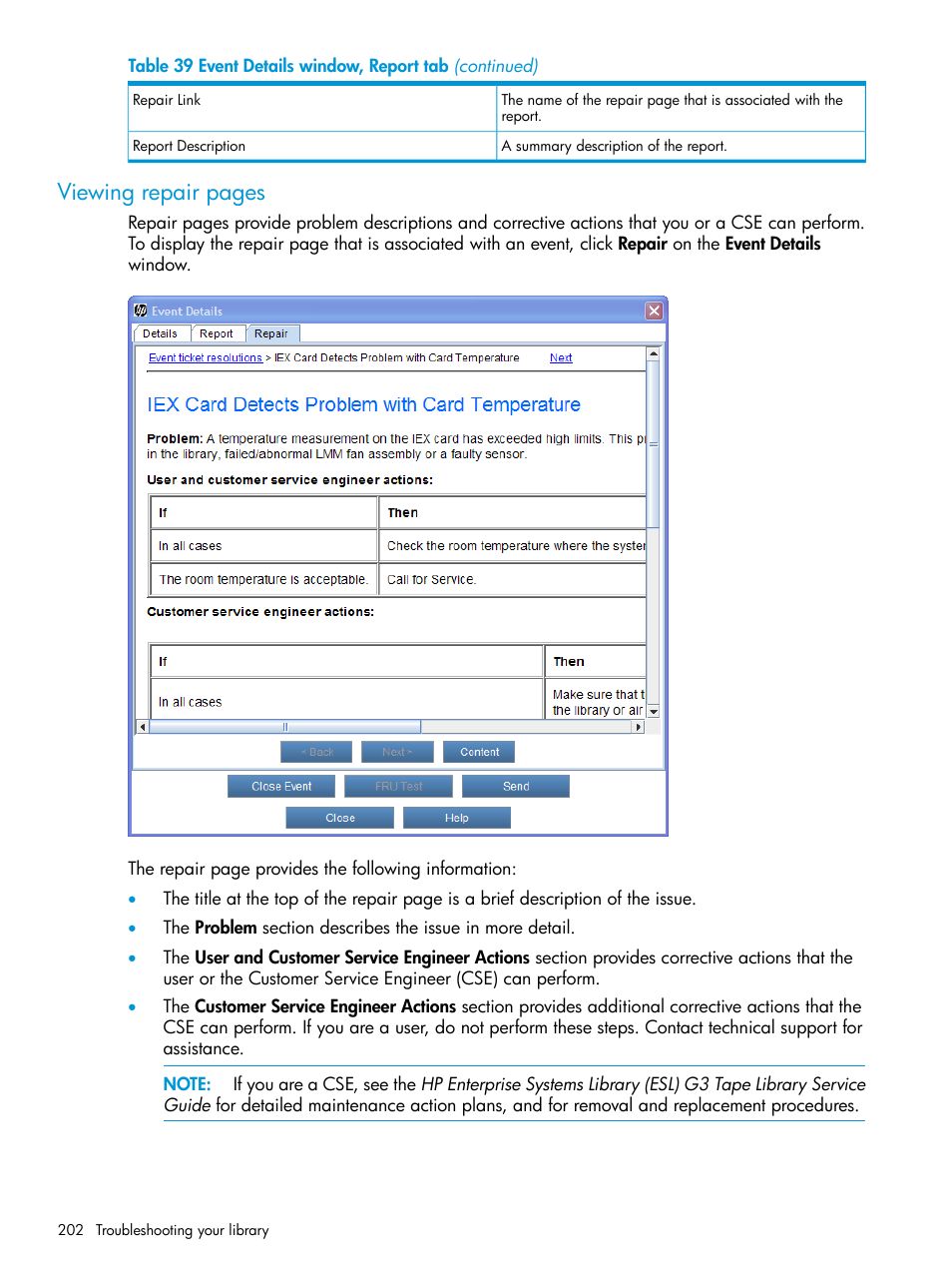 Viewing repair pages | HP StoreEver ESL G3 Tape Libraries User Manual | Page 202 / 267